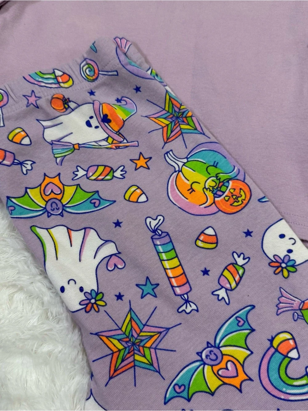 Girls Sz 8 Halloween Rainbow Ghost  Purple Long Sleeve Pajama Set PJ Place